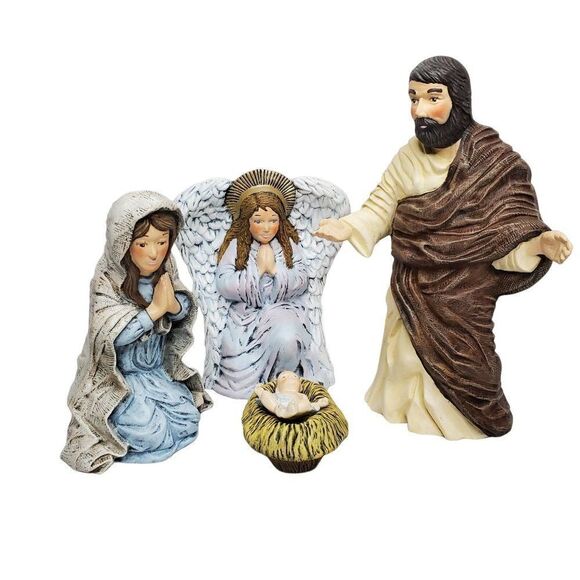 Vtg 90s Chalkware Nativity Set Angel Mary Joseph Baby Jesus Religious Christmas - Picture 1 of 8